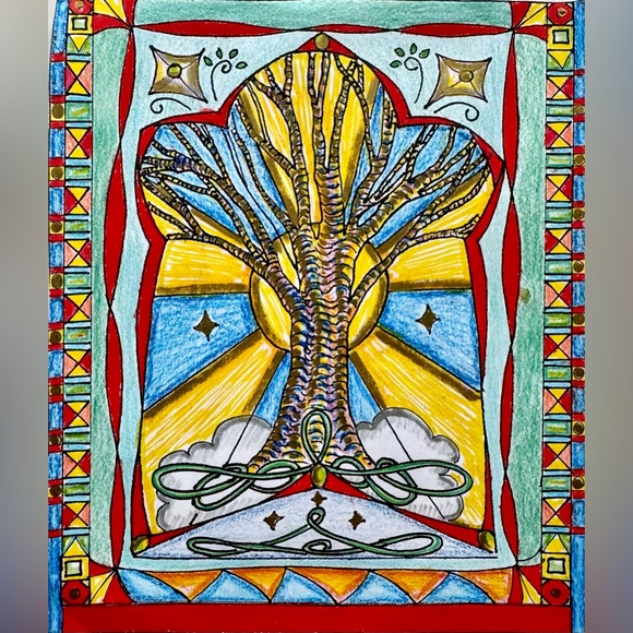 NEW Handmade Hand Crafted Original Artwork Spiritual Tree Life Islamic Sun Art - Picture 1 of 6